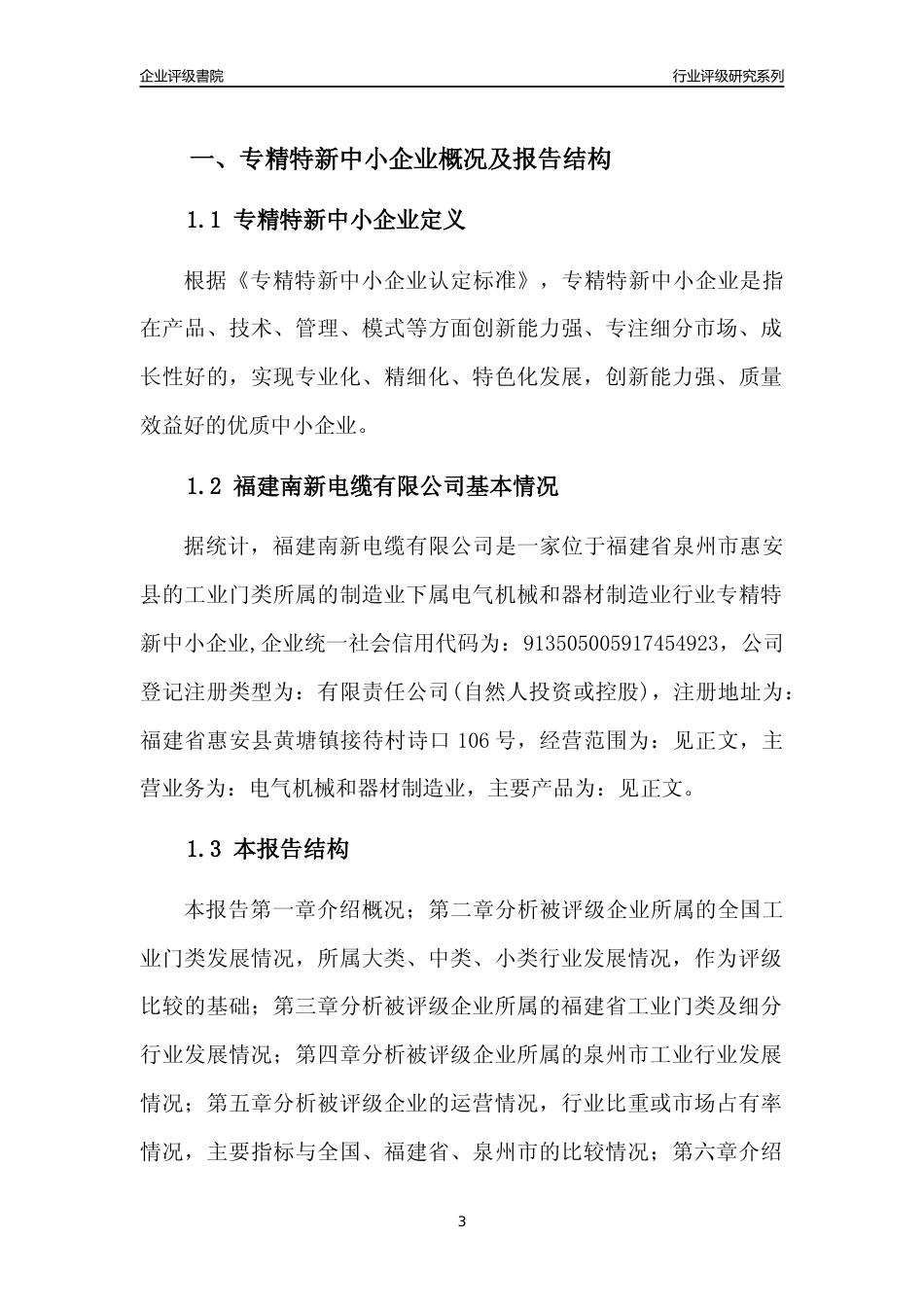 [专精特新]福建南新电缆有限公司行业竞争力评级分析报告(2023版)_第3页