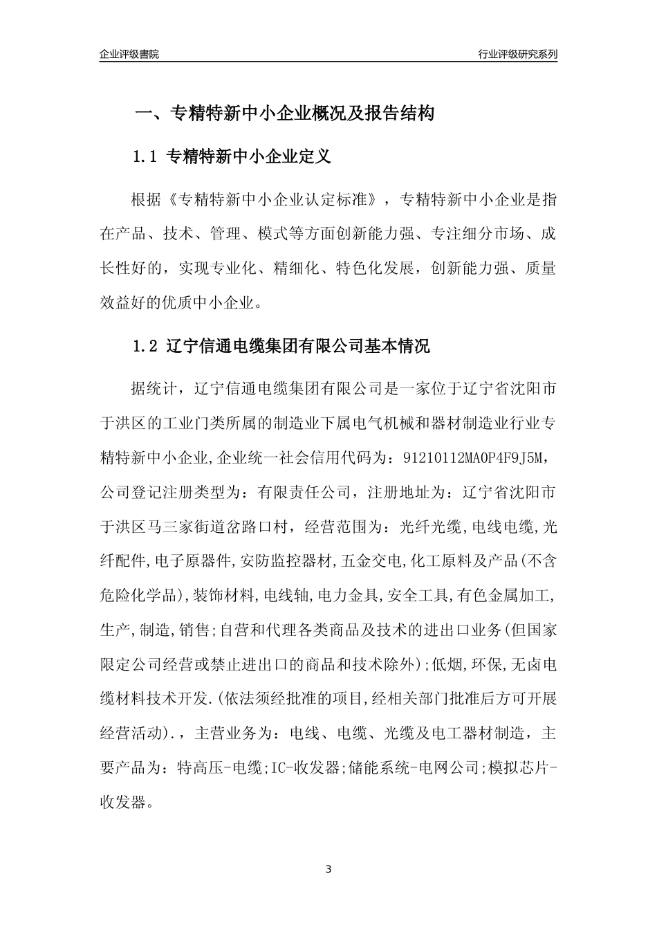 [专精特新]辽宁信通电缆集团有限公司行业竞争力评级分析报告(2023版)_第3页