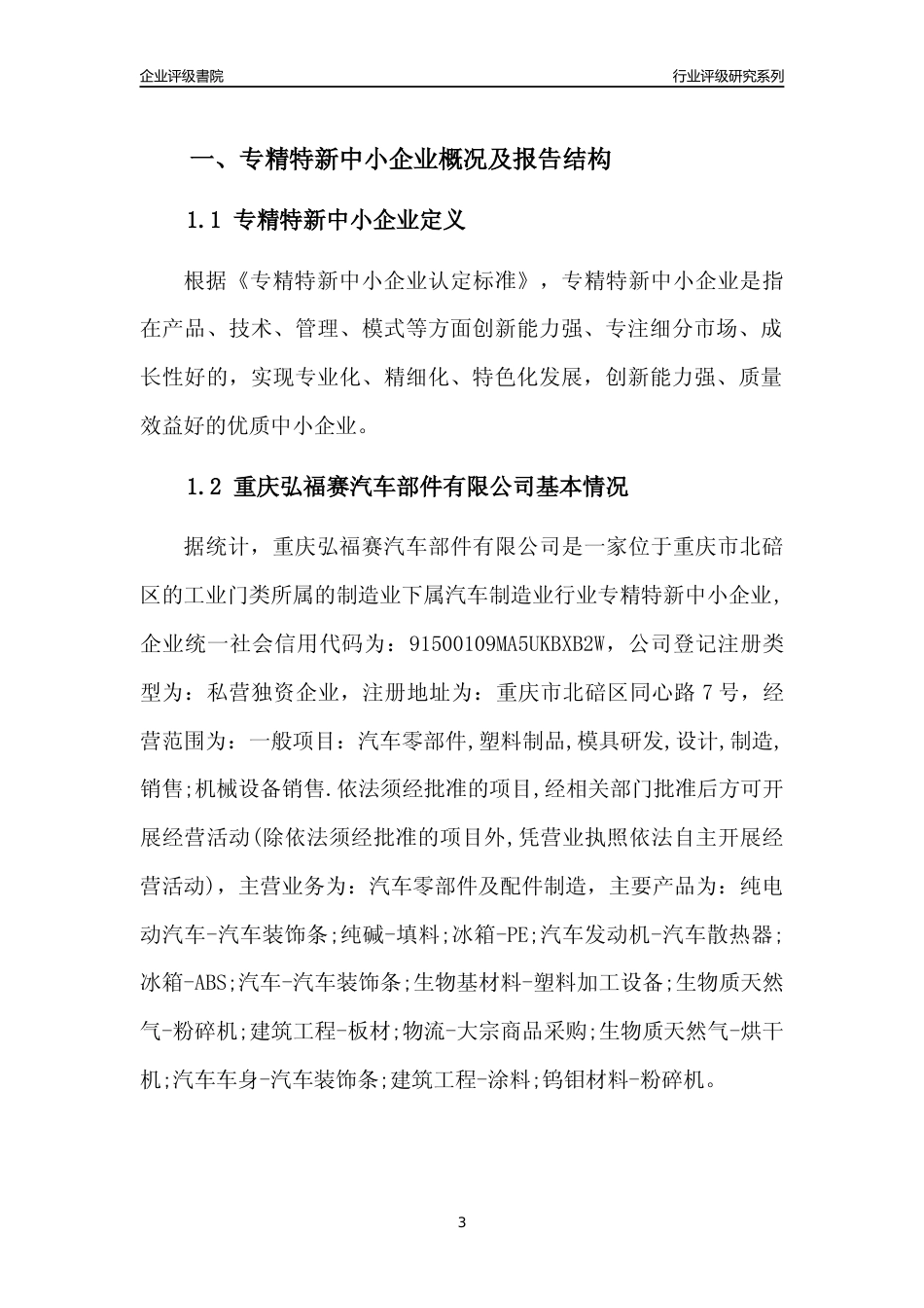 [专精特新]重庆弘福赛汽车部件有限公司行业竞争力评级分析报告(2023版)_第3页