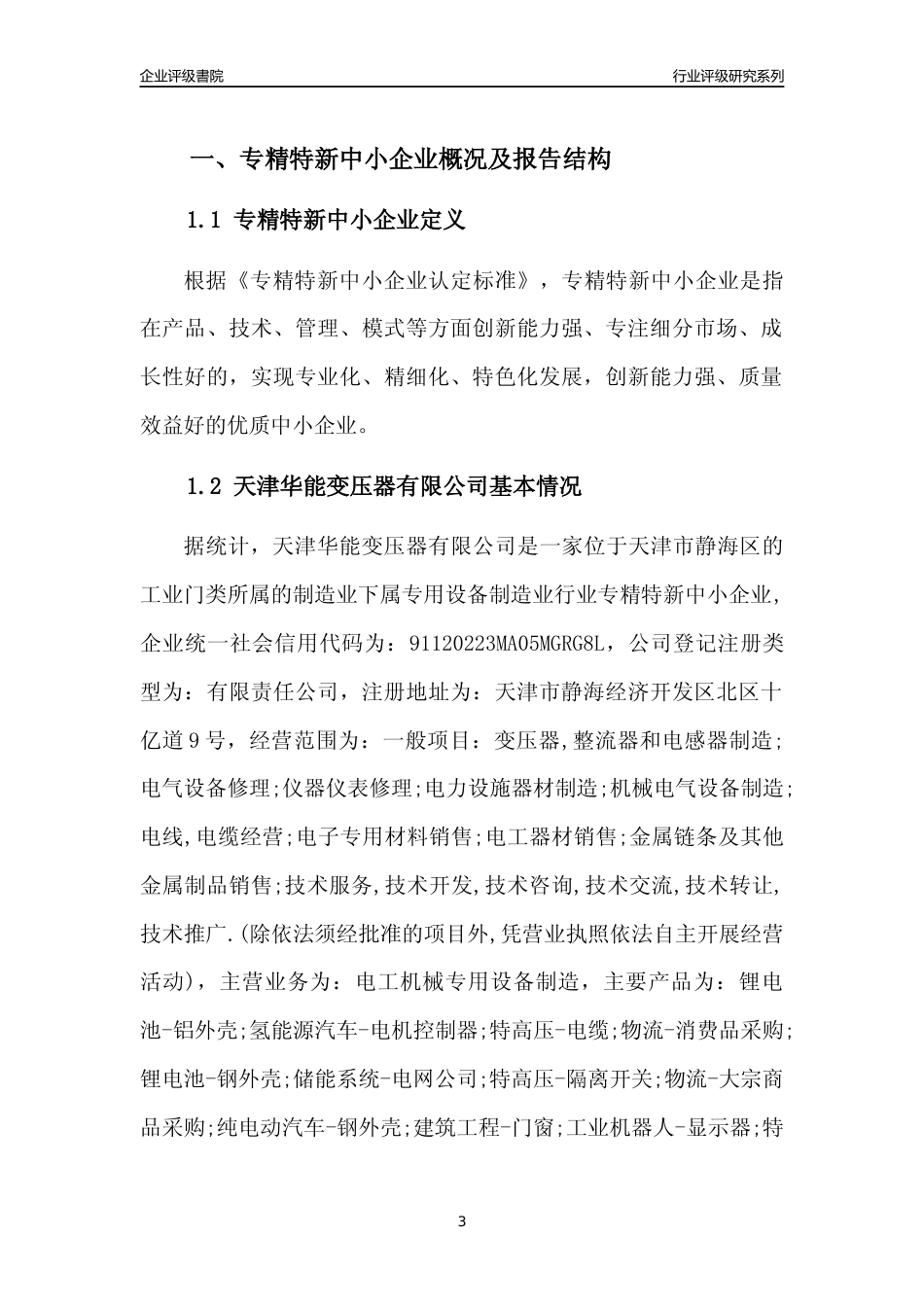 [专精特新]天津华能变压器有限公司行业竞争力评级分析报告(2023版)_第3页