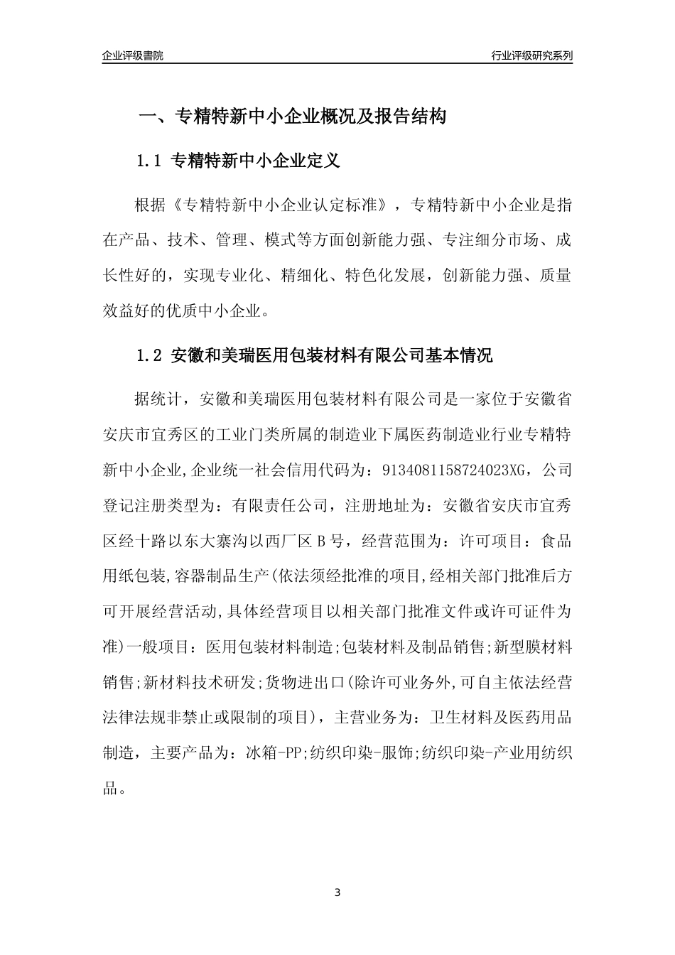 [专精特新]安徽和美瑞医用包装材料有限公司行业竞争力评级分析报告(2023版)_第3页