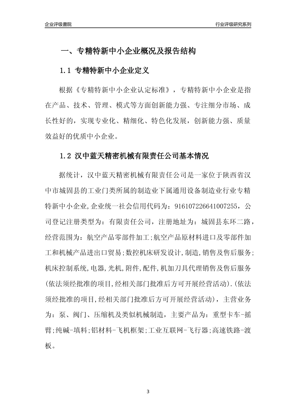 [专精特新]汉中蓝天精密机械有限责任公司行业竞争力评级分析报告(2023版)_第3页