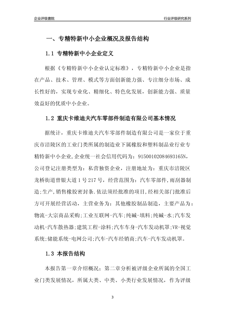 [专精特新]重庆卡维迪夫汽车零部件制造有限公司行业竞争力评级分析报告(2023版)_第3页