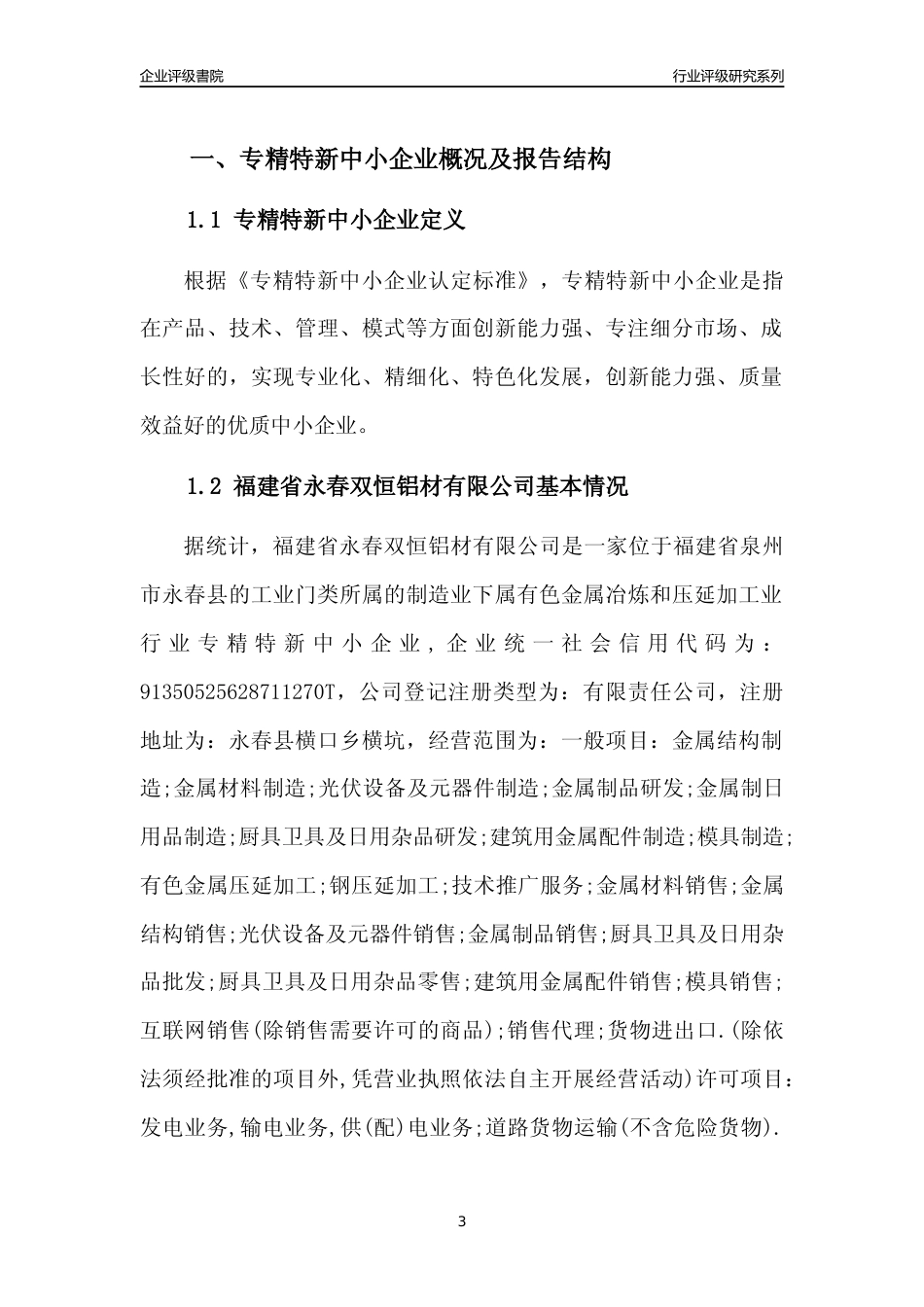 [专精特新]福建省永春双恒铝材有限公司行业竞争力评级分析报告(2023版)_第3页