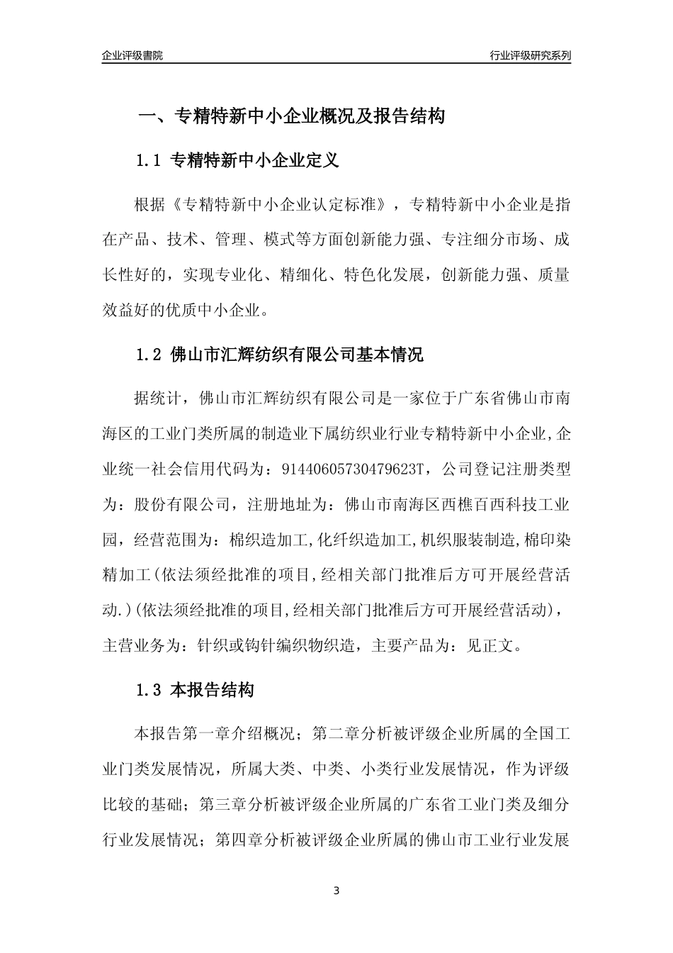 [专精特新]佛山市汇辉纺织有限公司行业竞争力评级分析报告(2023版)_第3页