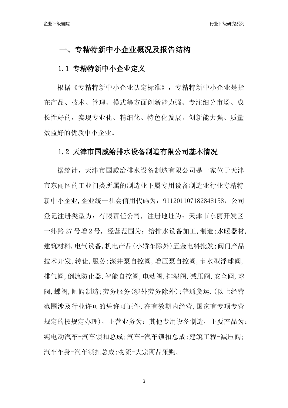 [专精特新]天津市国威给排水设备制造有限公司行业竞争力评级分析报告(2023版)_第3页