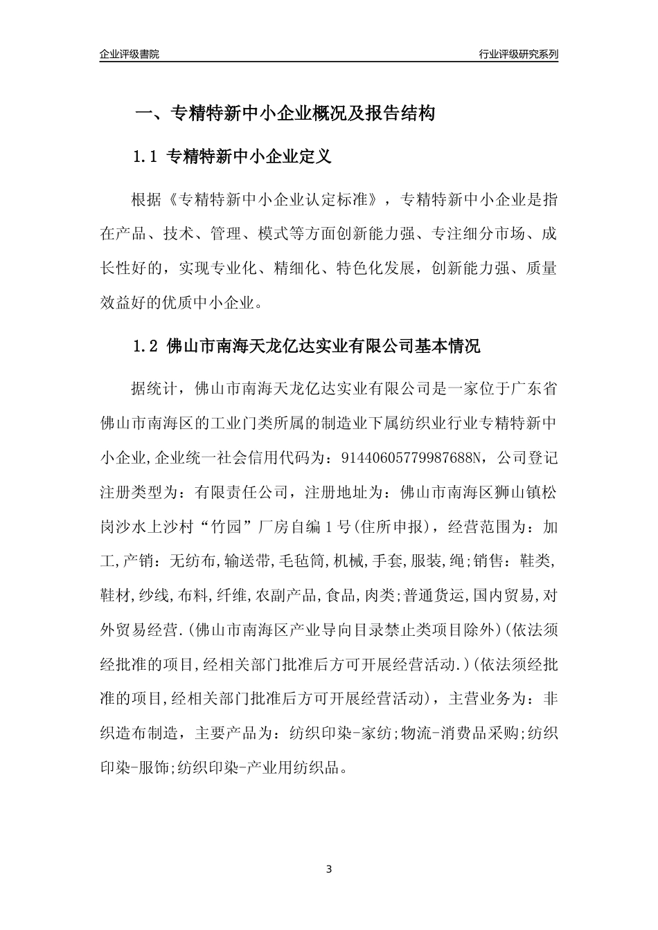[专精特新]佛山市南海天龙亿达实业有限公司行业竞争力评级分析报告(2023版)_第3页