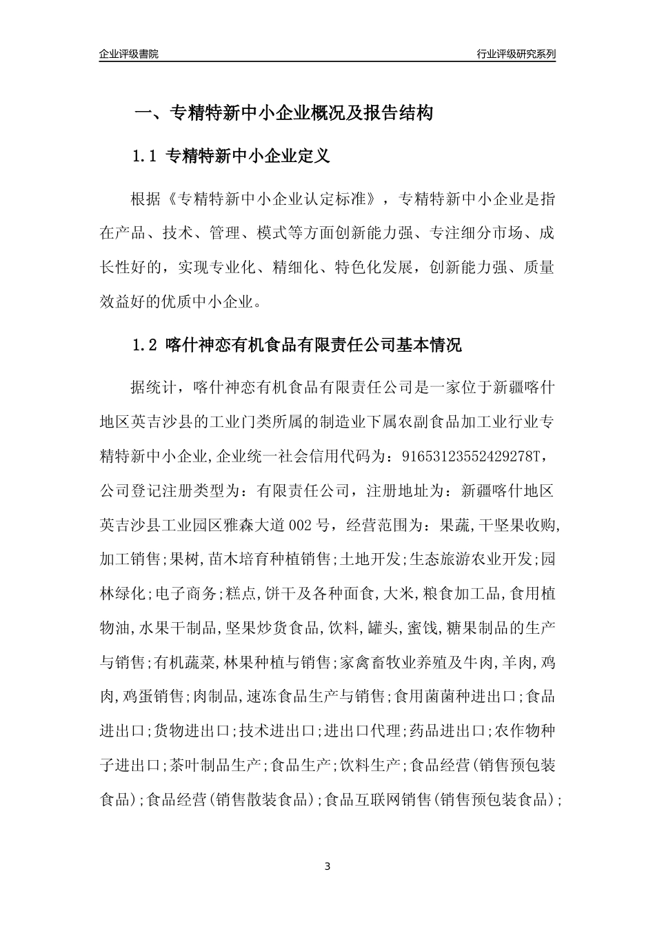 [专精特新]喀什神恋有机食品有限责任公司行业竞争力评级分析报告(2023版)_第3页
