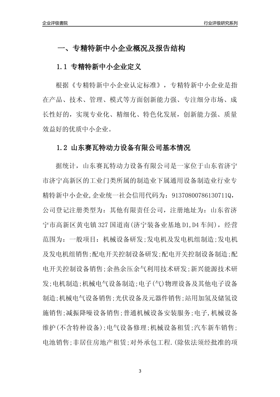 [专精特新]山东赛瓦特动力设备有限公司行业竞争力评级分析报告(2023版)_第3页