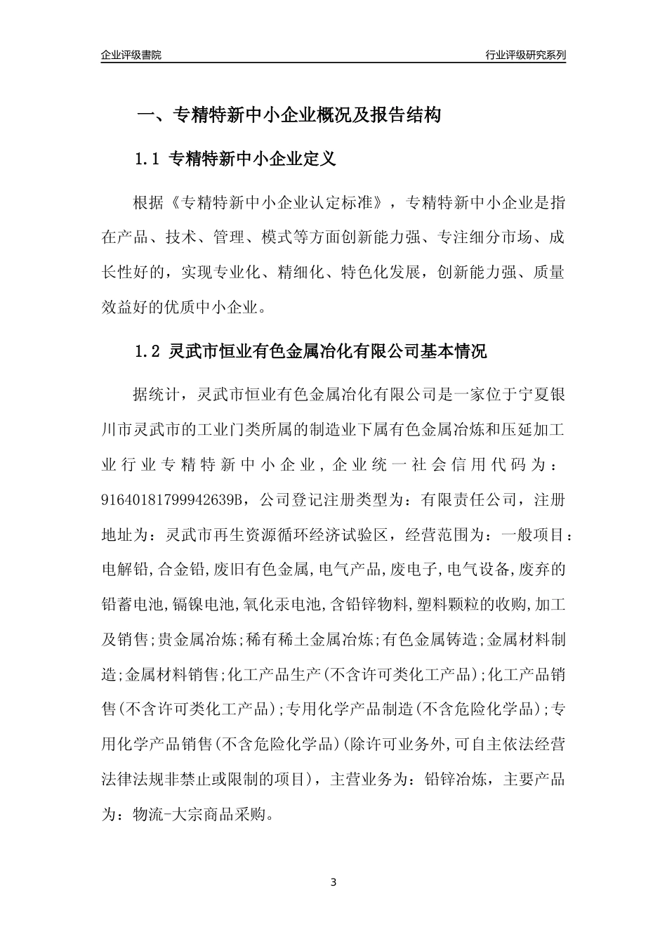 [专精特新]灵武市恒业有色金属冶化有限公司行业竞争力评级分析报告(2023版)_第3页