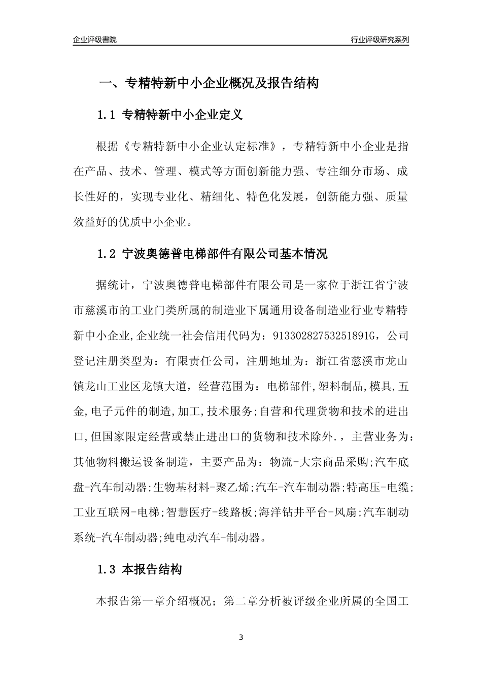 [专精特新]宁波奥德普电梯部件有限公司行业竞争力评级分析报告(2023版)_第3页