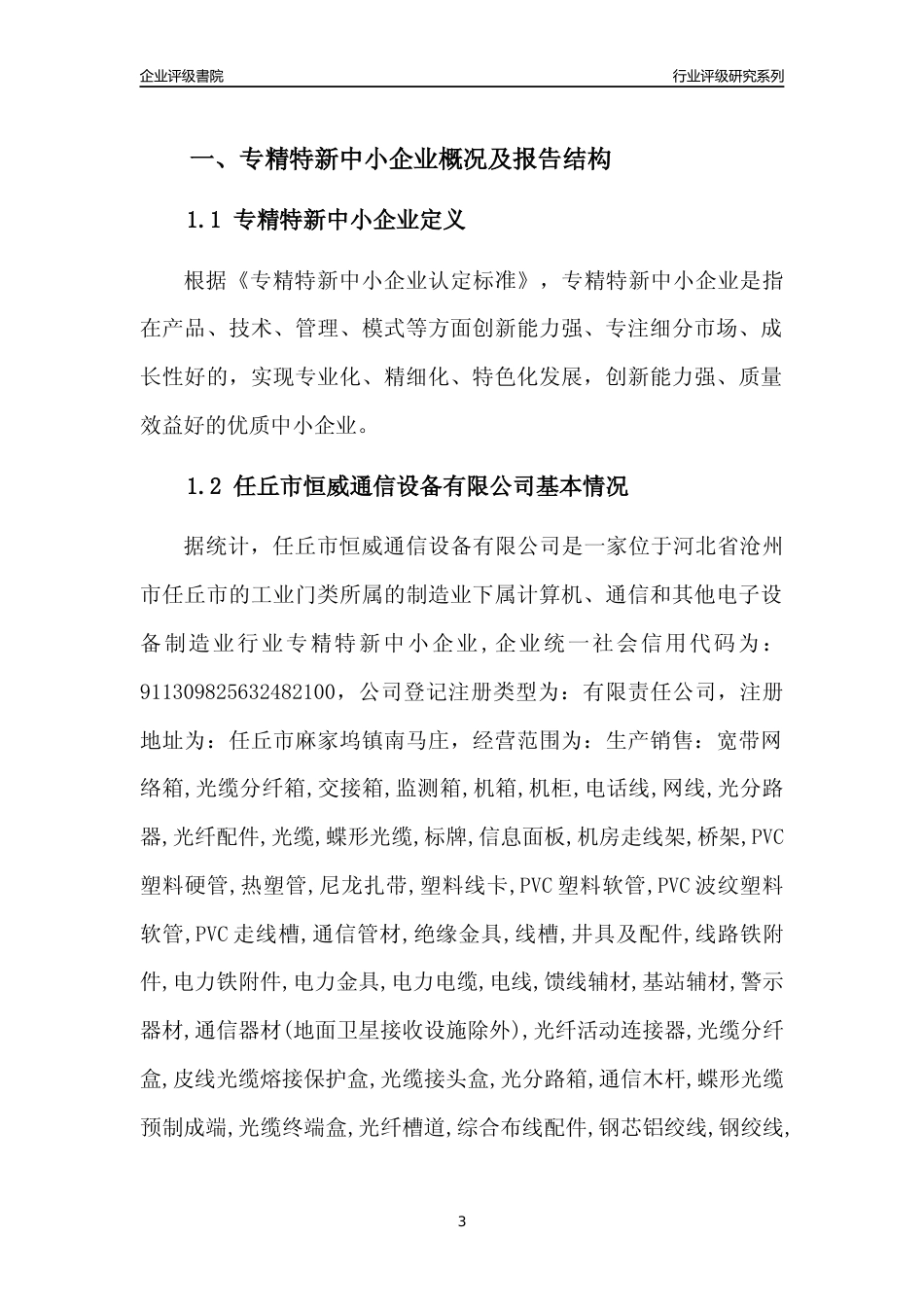 [专精特新]任丘市恒威通信设备有限公司行业竞争力评级分析报告(2023版)_第3页