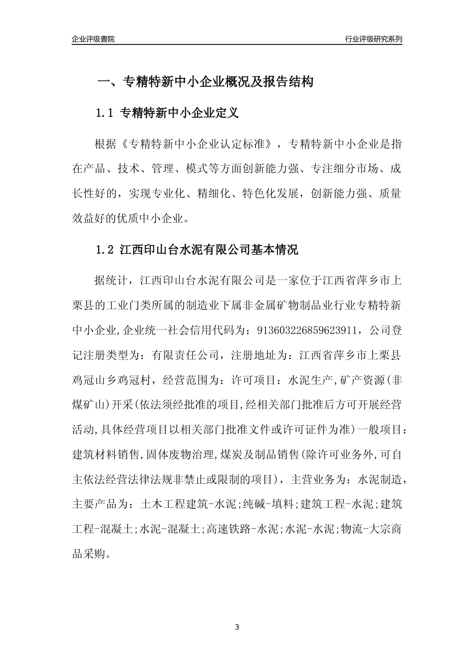 [专精特新]江西印山台水泥有限公司行业竞争力评级分析报告(2023版)_第3页