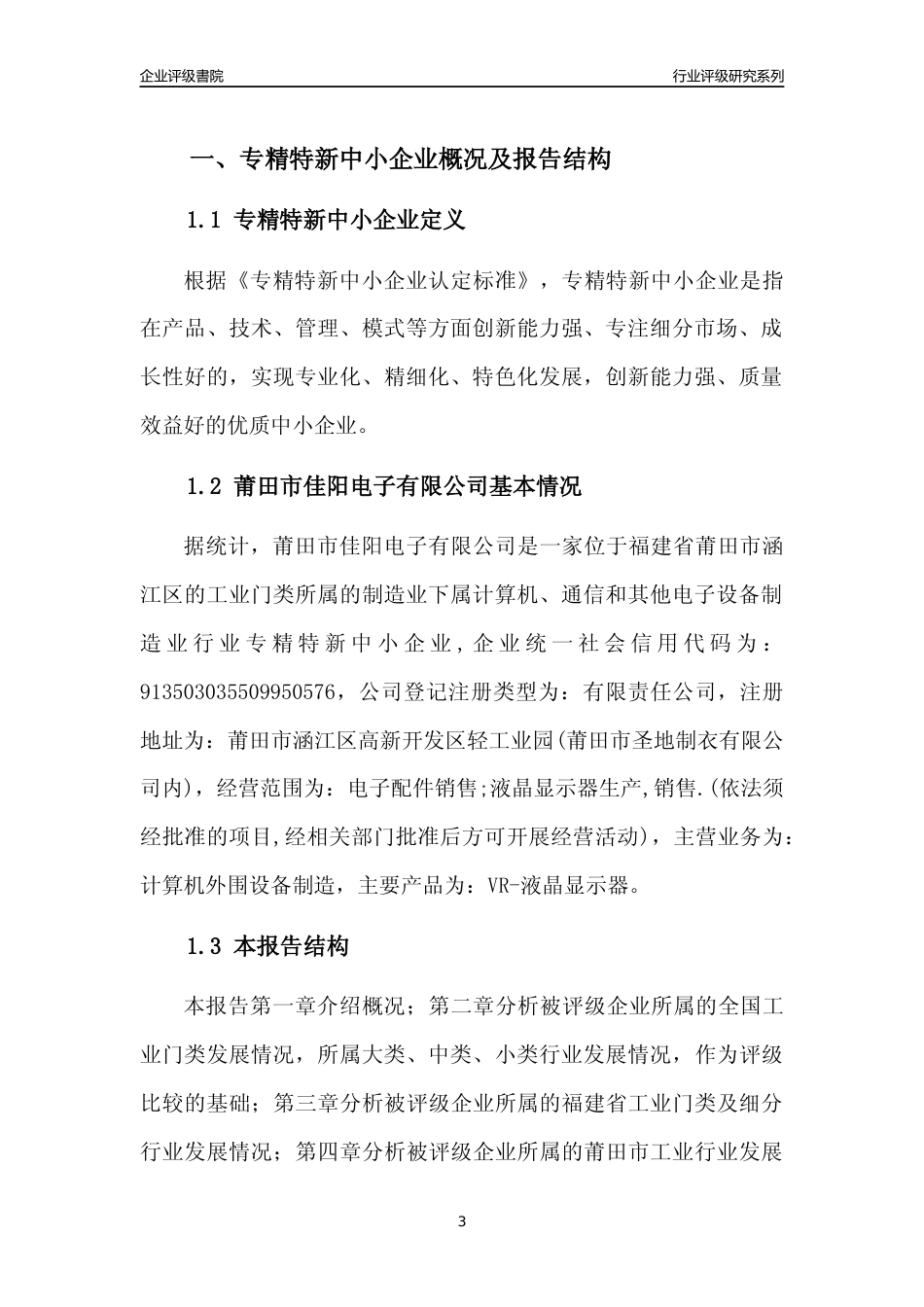 [专精特新]莆田市佳阳电子有限公司行业竞争力评级分析报告(2023版)_第3页