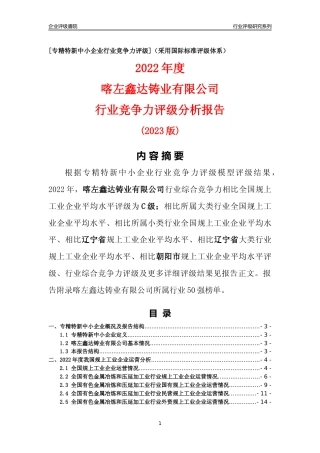 [专精特新]喀左鑫达铸业有限公司行业竞争力评级分析报告(2023版)