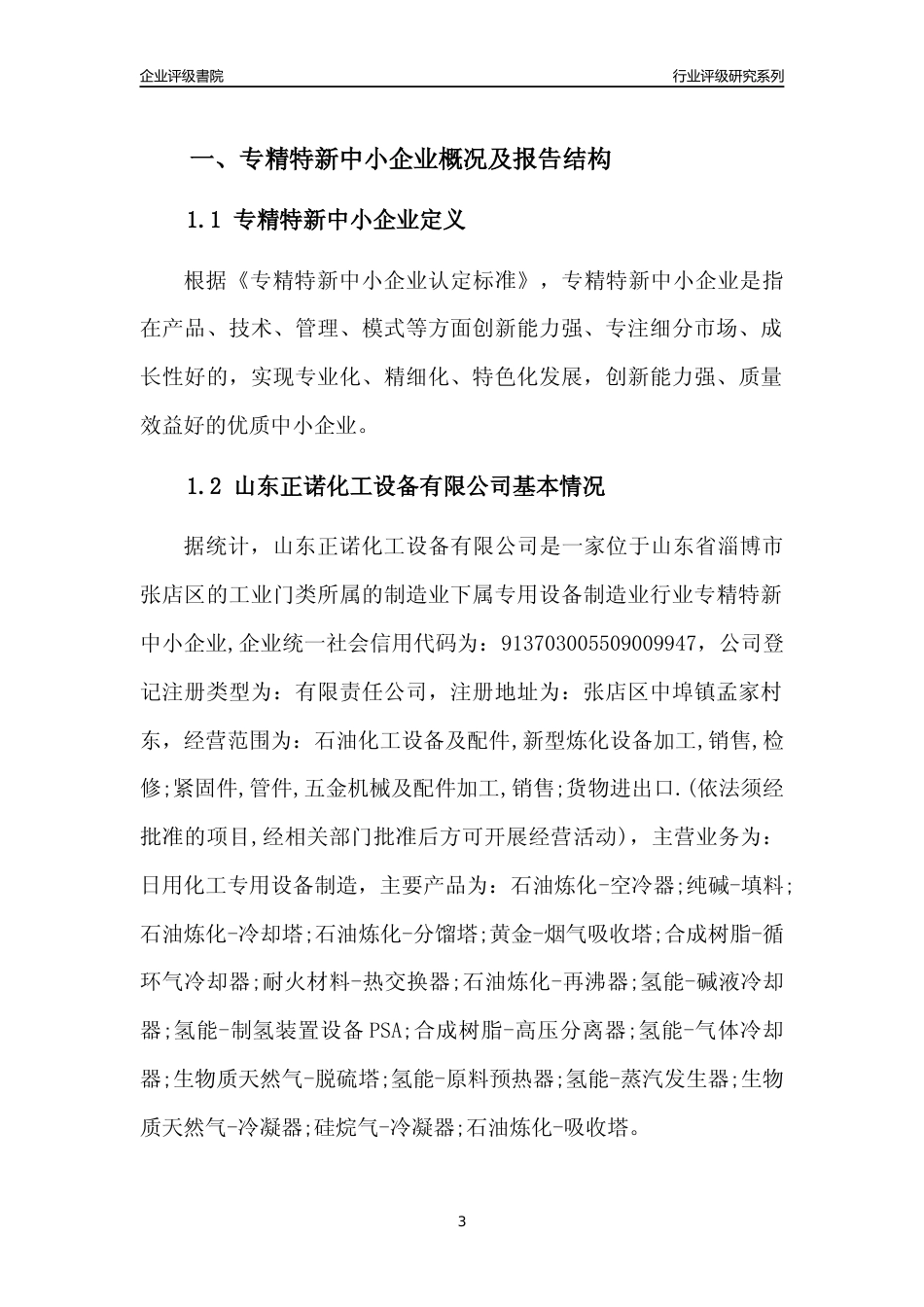 [专精特新]山东正诺化工设备有限公司行业竞争力评级分析报告(2023版)_第3页