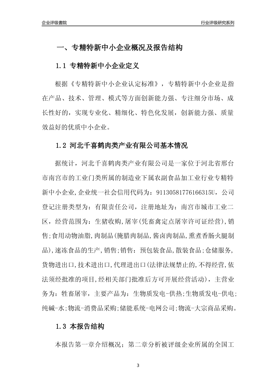 [专精特新]河北千喜鹤肉类产业有限公司行业竞争力评级分析报告(2023版)_第3页
