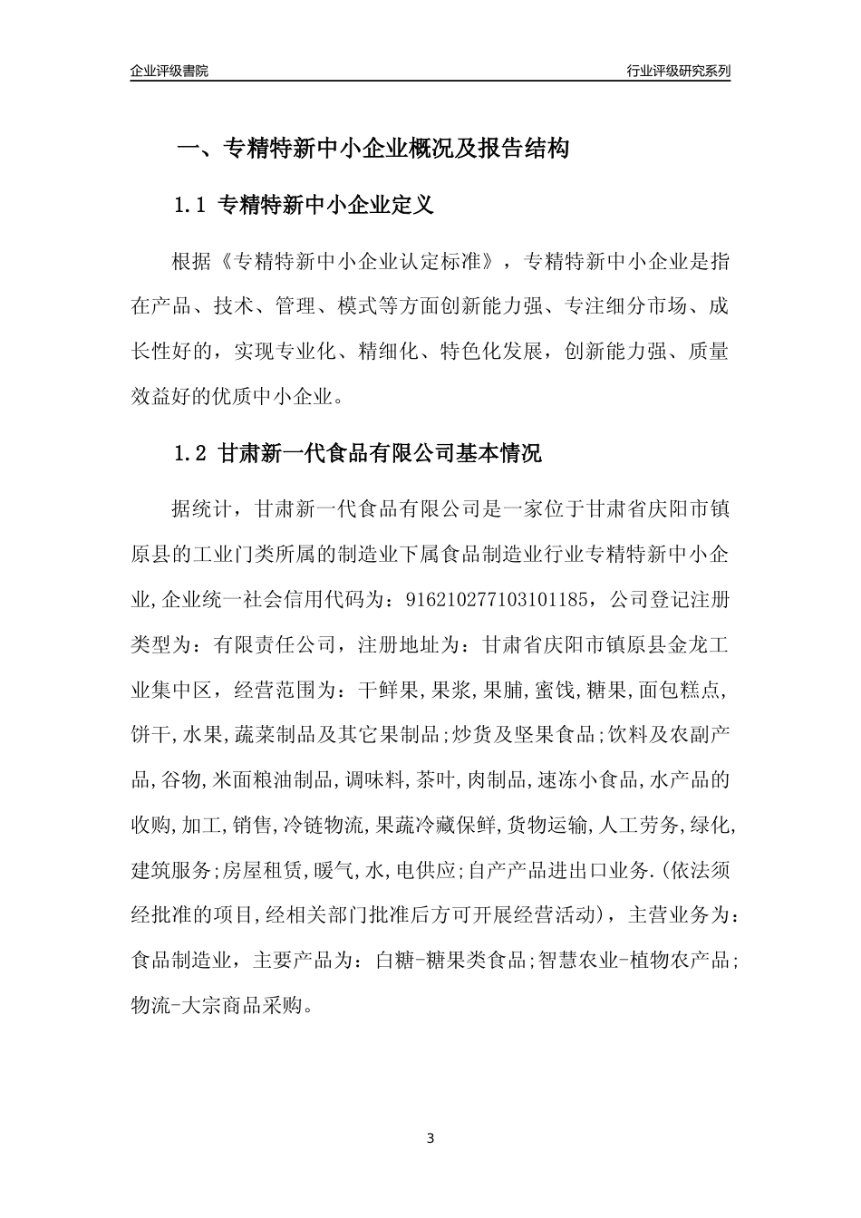 [专精特新]甘肃新一代食品有限公司行业竞争力评级分析报告(2023版)_第3页