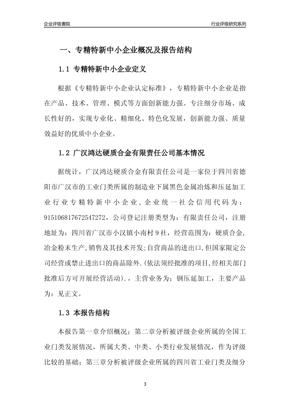 [专精特新]广汉鸿达硬质合金有限责任公司行业竞争力评级分析报告(2023版)_第3页