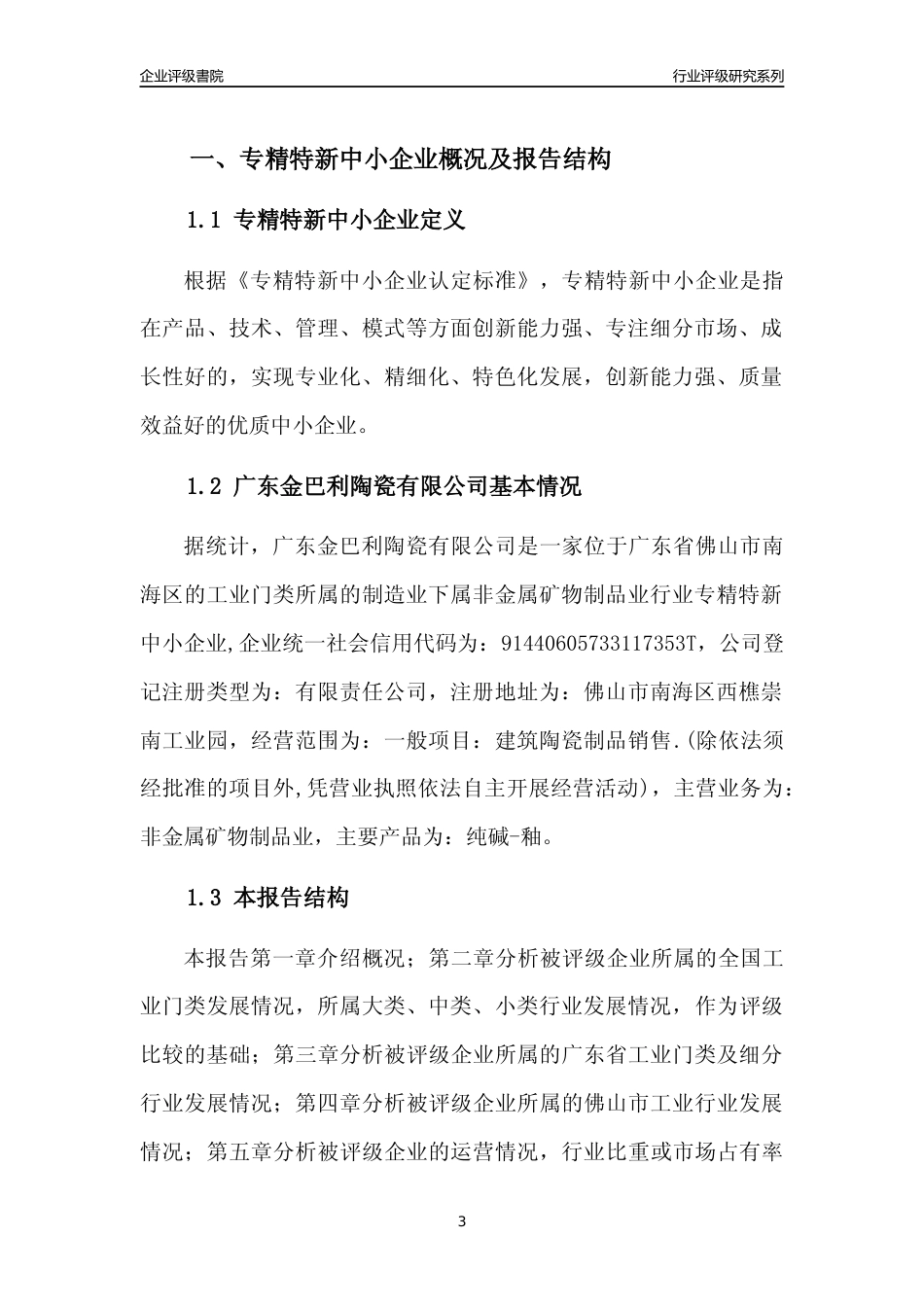 [专精特新]广东金巴利陶瓷有限公司行业竞争力评级分析报告(2023版)_第3页