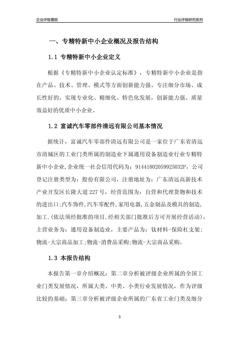 [专精特新]富诚汽车零部件清远有限公司行业竞争力评级分析报告(2023版)_第3页