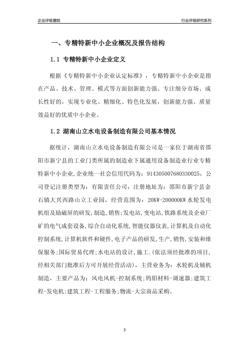 [专精特新]湖南山立水电设备制造有限公司行业竞争力评级分析报告(2023版)_第3页