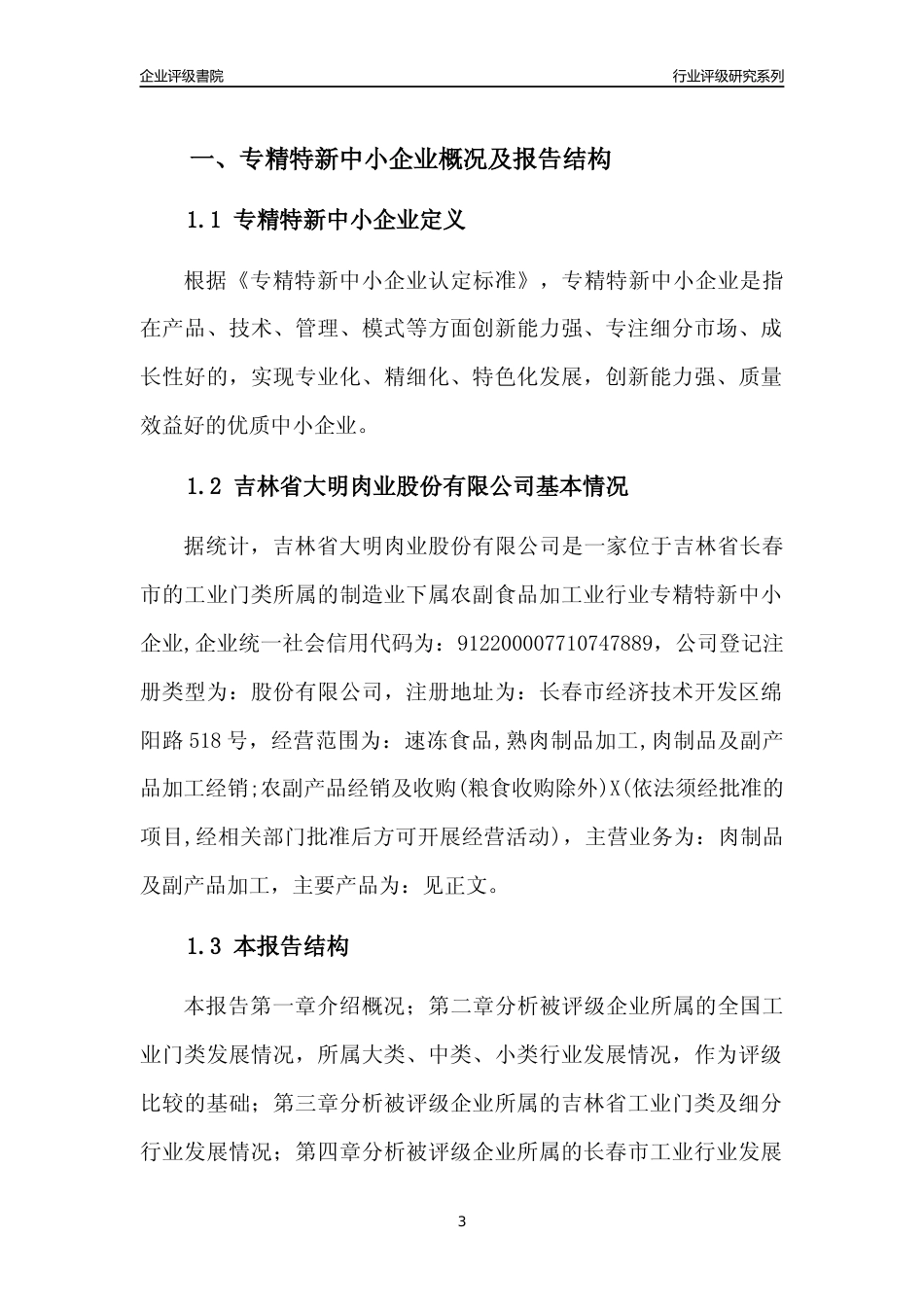 [专精特新]吉林省大明肉业股份有限公司行业竞争力评级分析报告(2023版)_第3页