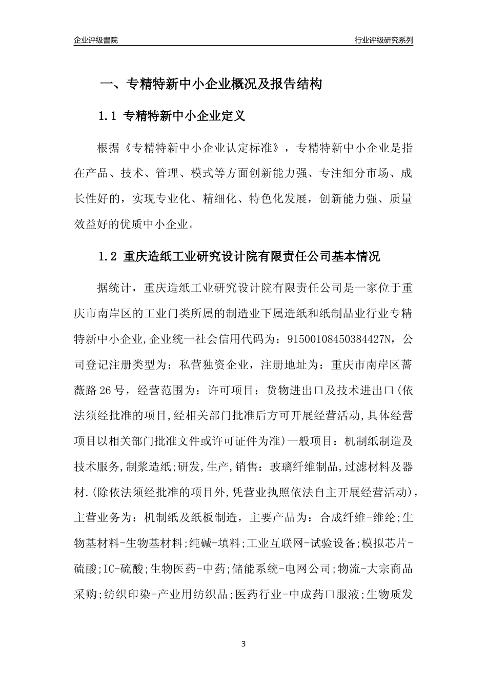 [专精特新]重庆造纸工业研究设计院有限责任公司行业竞争力评级分析报告(2023版)_第3页