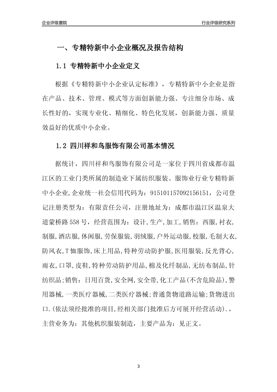 [专精特新]四川祥和鸟服饰有限公司行业竞争力评级分析报告(2023版)_第3页