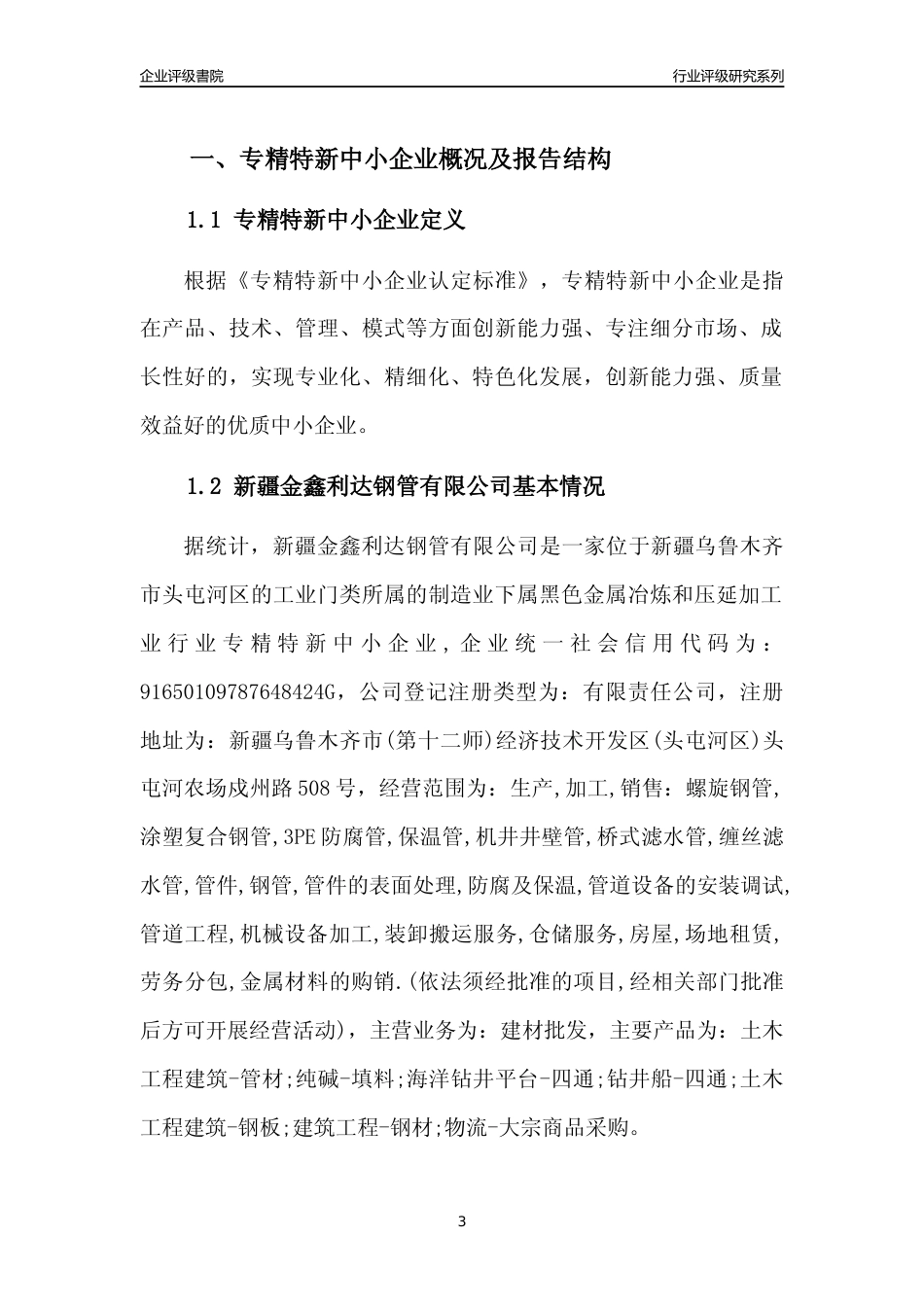 [专精特新]新疆金鑫利达钢管有限公司行业竞争力评级分析报告(2023版)_第3页