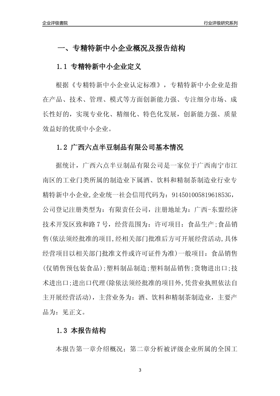 [专精特新]广西六点半豆制品有限公司行业竞争力评级分析报告(2023版)_第3页