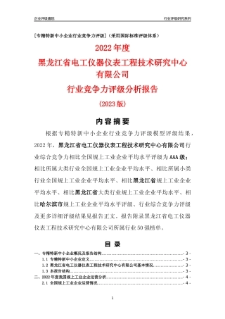[专精特新]黑龙江省电工仪器仪表工程技术研究中心有限公司行业竞争力评级分析报告(2023版)