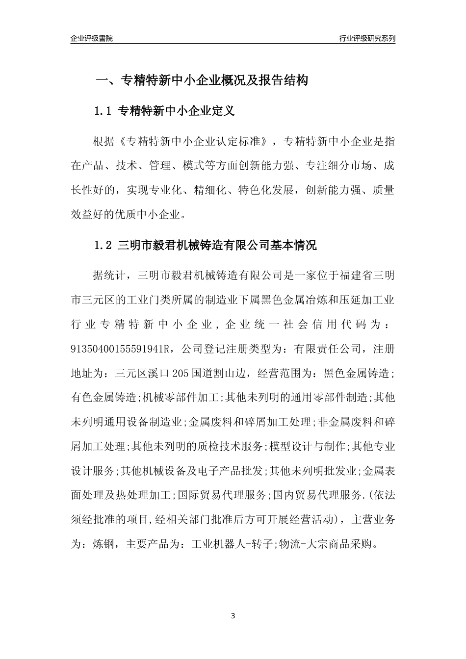 [专精特新]三明市毅君机械铸造有限公司行业竞争力评级分析报告(2023版)_第3页