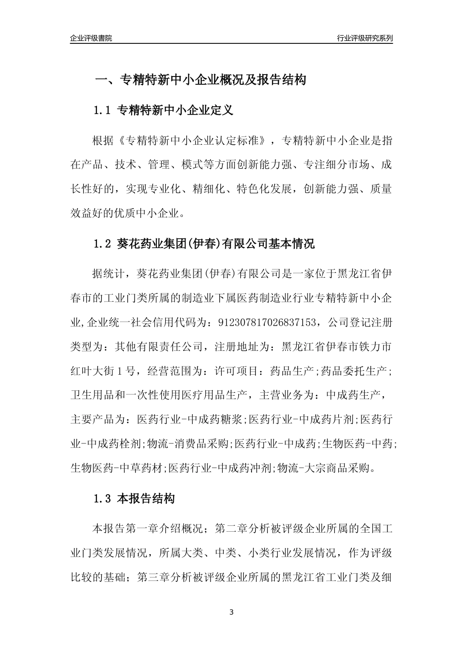 [专精特新]葵花药业集团(伊春)有限公司行业竞争力评级分析报告(2023版)_第3页