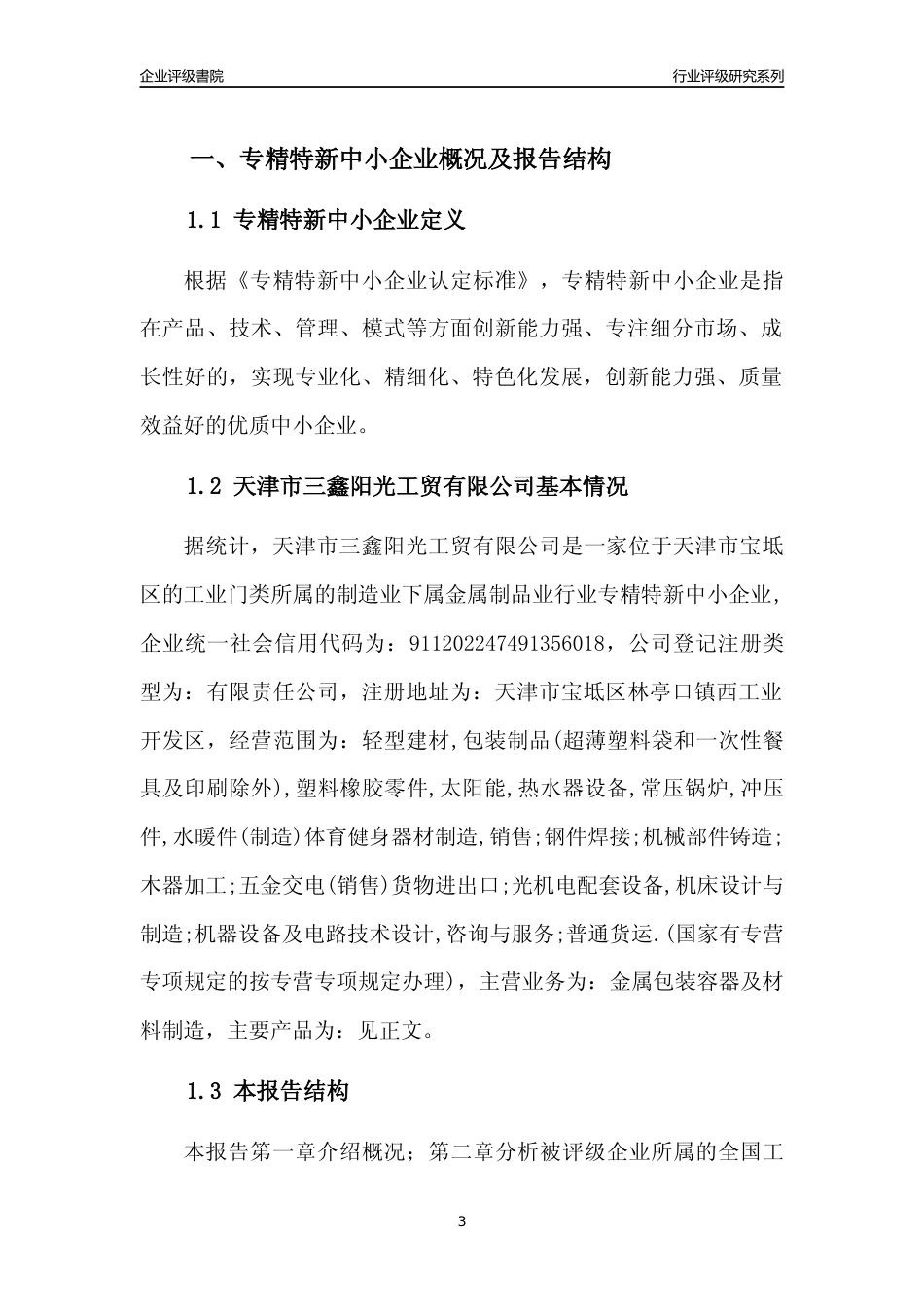 [专精特新]天津市三鑫阳光工贸有限公司行业竞争力评级分析报告(2023版)_第3页