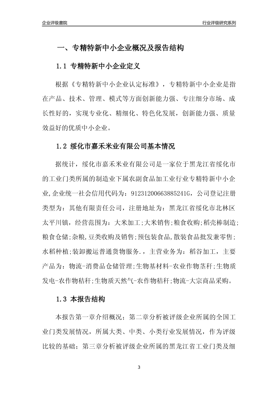 [专精特新]绥化市嘉禾米业有限公司行业竞争力评级分析报告(2023版)_第3页