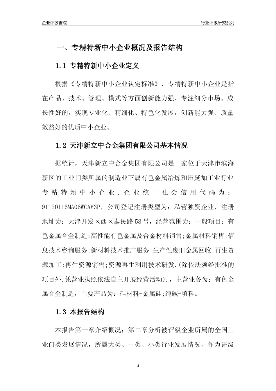 [专精特新]天津新立中合金集团有限公司行业竞争力评级分析报告(2023版)_第3页