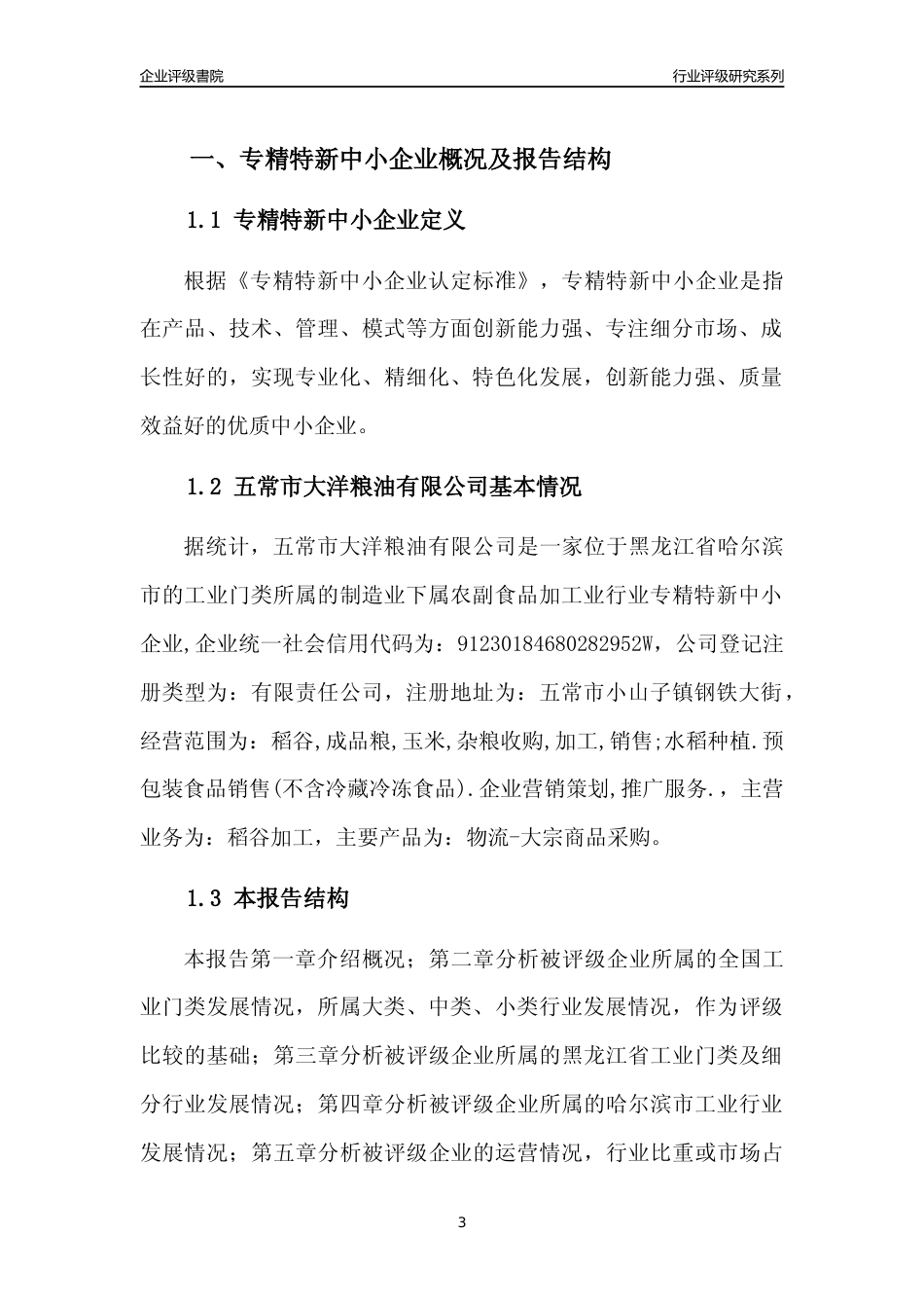 [专精特新]五常市大洋粮油有限公司行业竞争力评级分析报告(2023版)_第3页