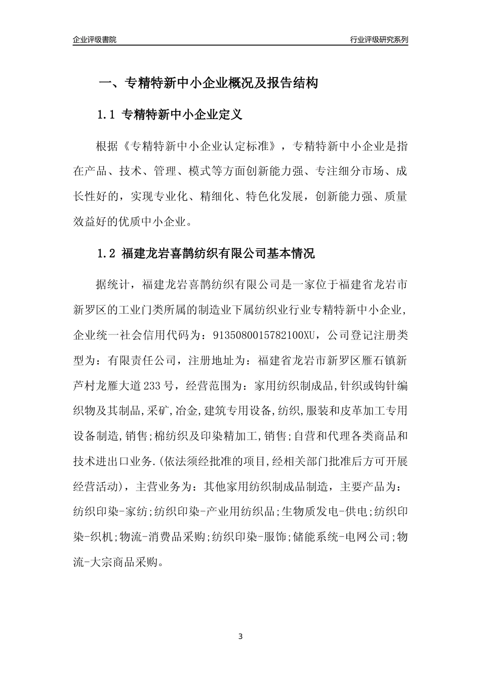 [专精特新]福建龙岩喜鹊纺织有限公司行业竞争力评级分析报告(2023版)_第3页