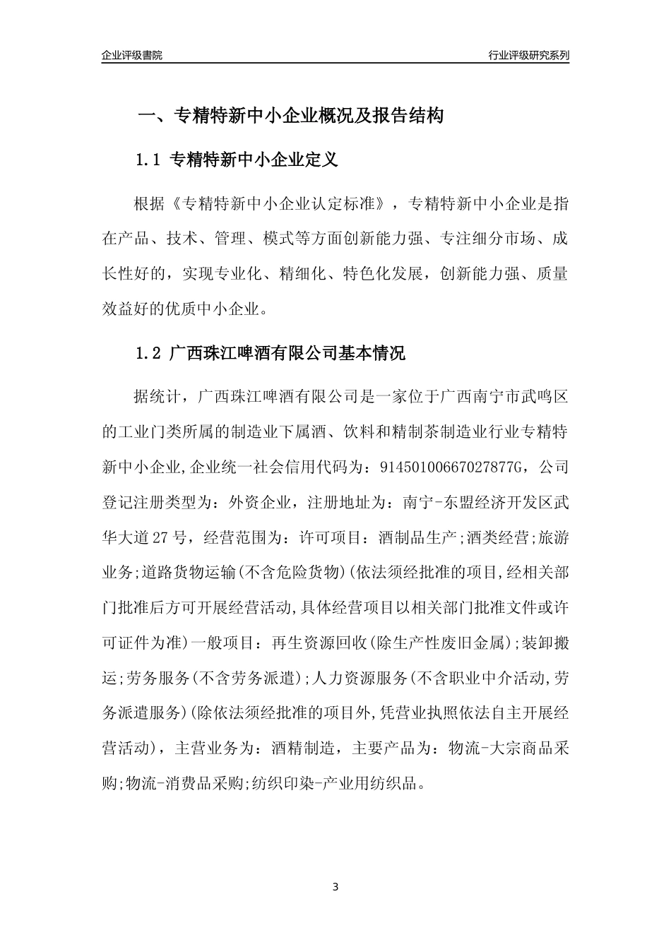 [专精特新]广西珠江啤酒有限公司行业竞争力评级分析报告(2023版)_第3页