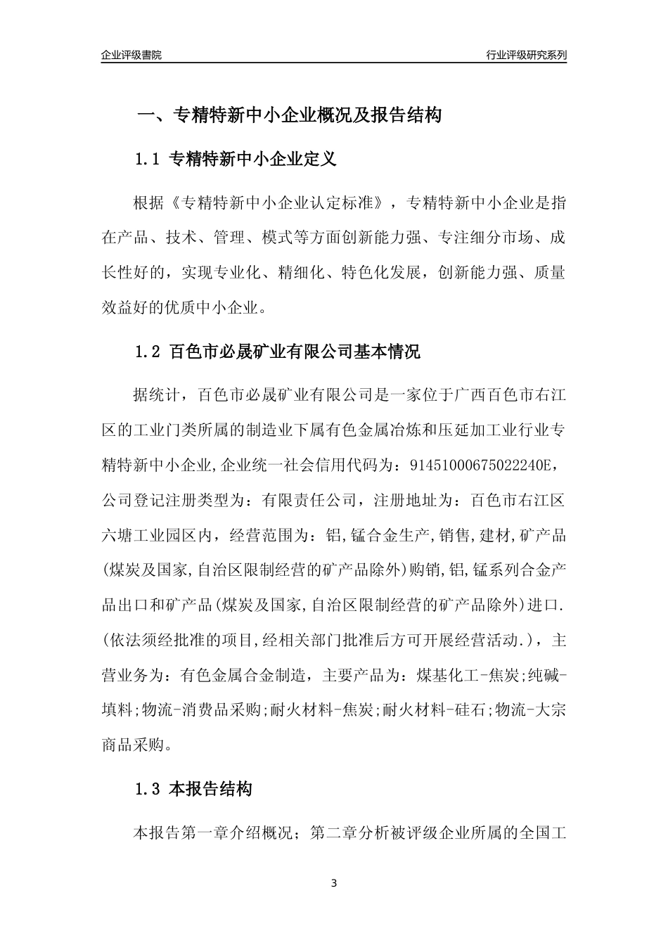 [专精特新]百色市必晟矿业有限公司行业竞争力评级分析报告(2023版)_第3页