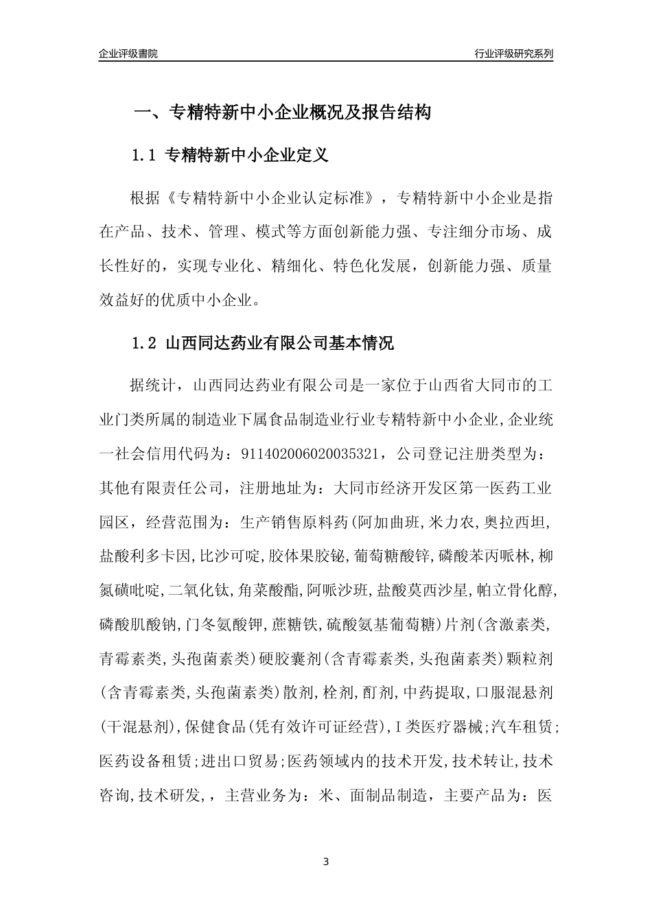 [专精特新]山西同达药业有限公司行业竞争力评级分析报告(2023版)_第3页