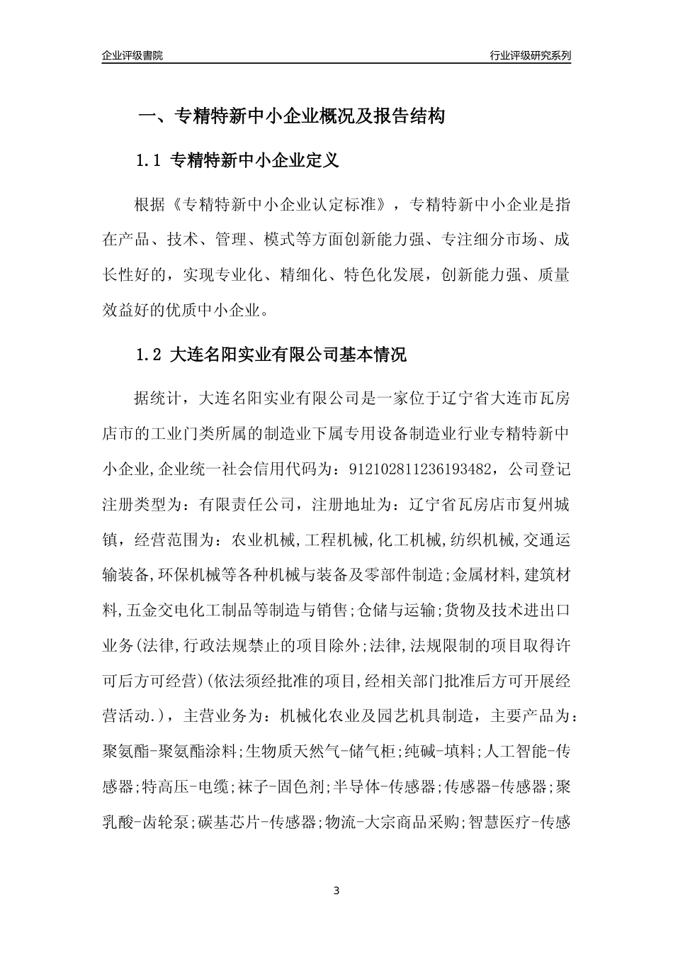 [专精特新]大连名阳实业有限公司行业竞争力评级分析报告(2023版)_第3页