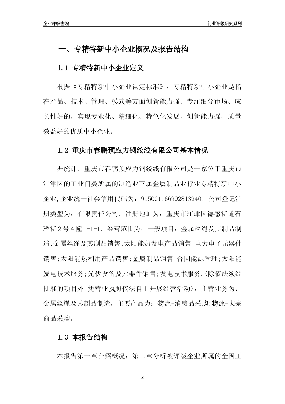 [专精特新]重庆市春鹏预应力钢绞线有限公司行业竞争力评级分析报告(2023版)_第3页