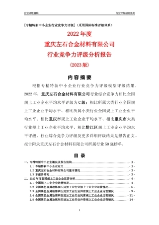 [专精特新]重庆左石合金材料有限公司行业竞争力评级分析报告(2023版)