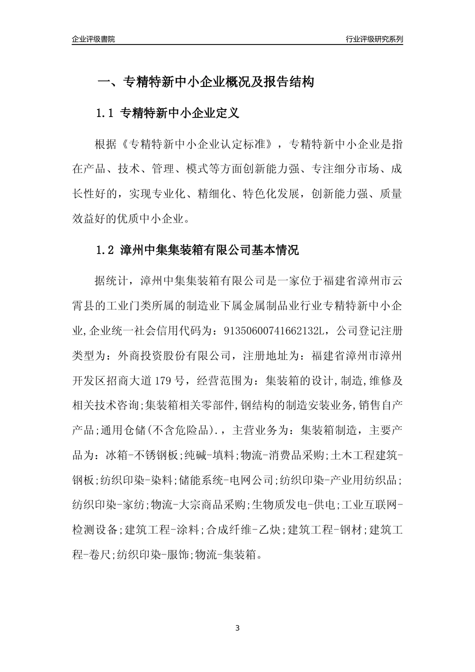 [专精特新]漳州中集集装箱有限公司行业竞争力评级分析报告(2023版)_第3页