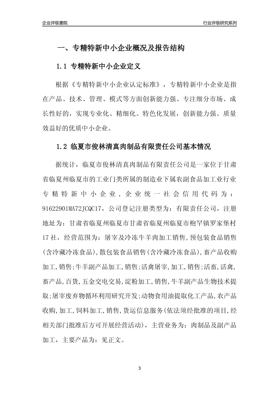 [专精特新]临夏市俊林清真肉制品有限责任公司行业竞争力评级分析报告(2023版)_第3页