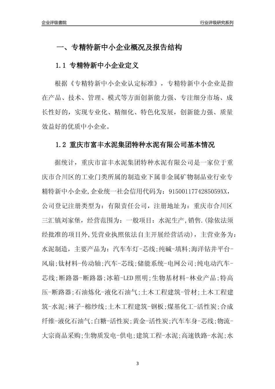 [专精特新]重庆市富丰水泥集团特种水泥有限公司行业竞争力评级分析报告(2023版)_第3页