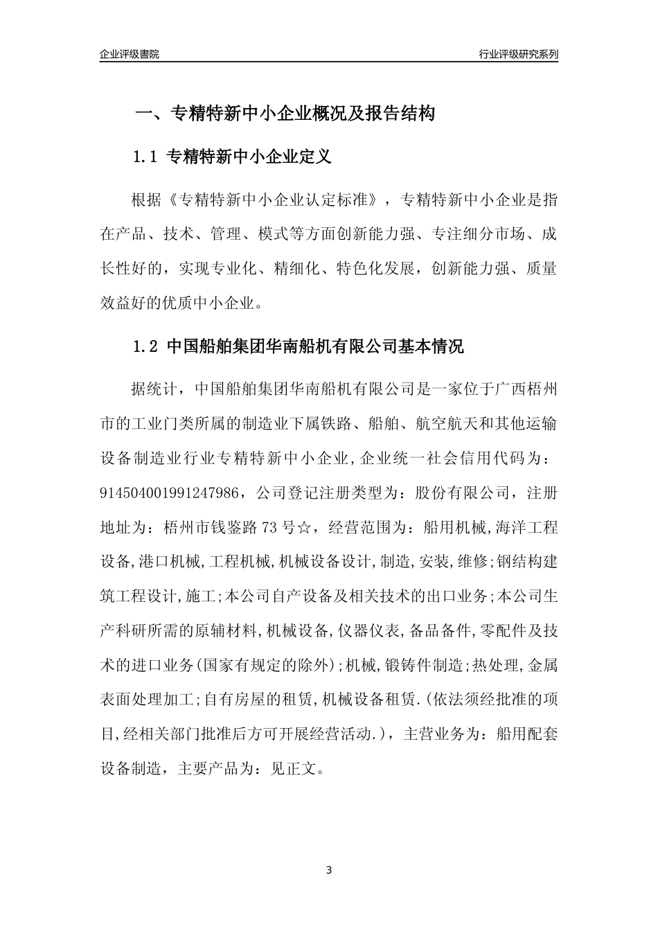 [专精特新]中国船舶集团华南船机有限公司行业竞争力评级分析报告(2023版)_第3页