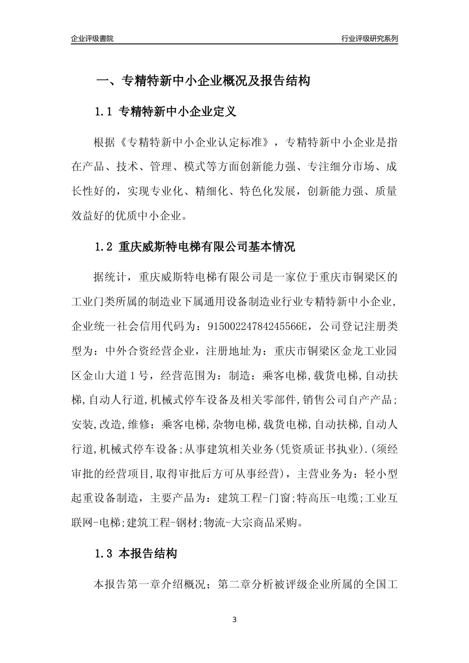 [专精特新]重庆威斯特电梯有限公司行业竞争力评级分析报告(2023版)_第3页